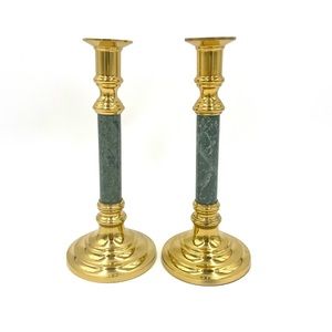 Candle Holders Faux Malaquite & Brass Candle
Holders, Pair.